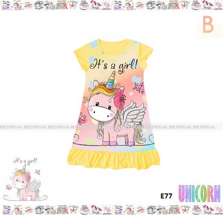 dress anak kartun unicorn
